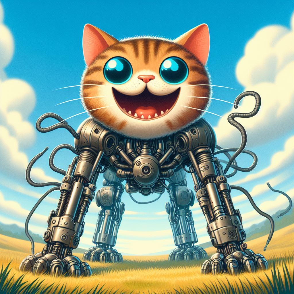 animated image of a cat with mechanical legs